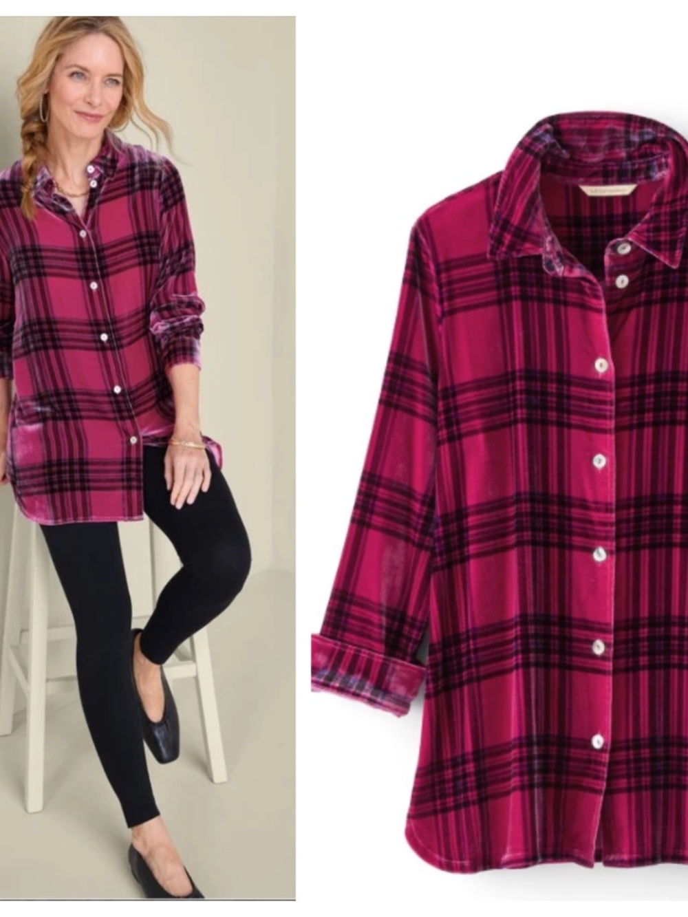 NEW Soft Surroundings Shirt Top Button Down Tunic Small Velvet Velour Pink Maize